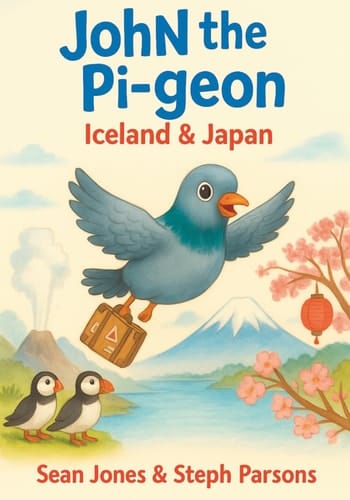 Cover of John the Pigeon Iceland & Japan: A Funny Travel Adventure Picture Book for Children Ages 4-7 about Animals, Friendship, and the World.